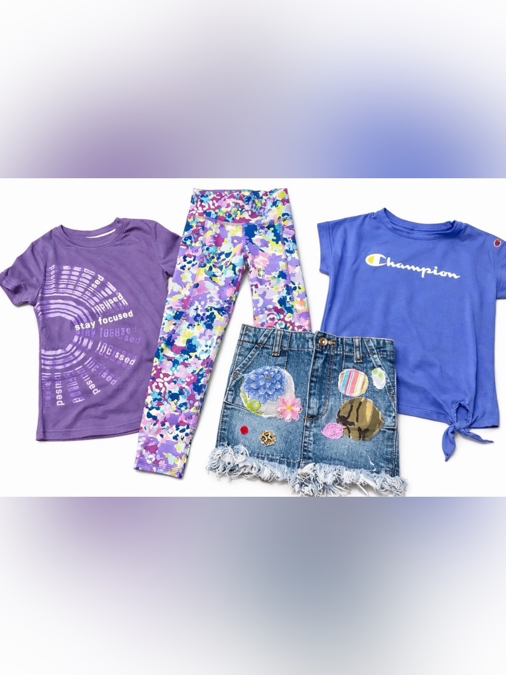 Lot of 4- Girls Size 4 Clothing Basics Champion Tee Skirt Leggings Active Casual
